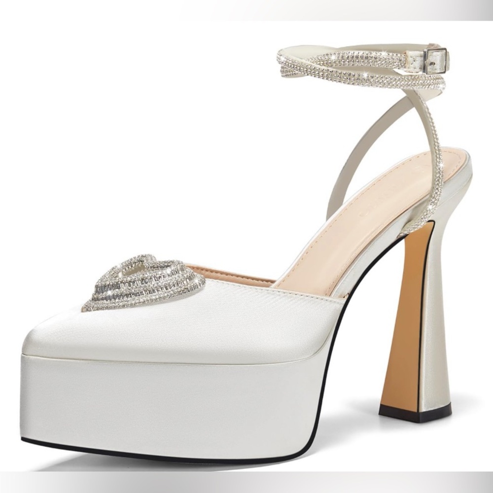 Chic White Platform Heels with Embellished Ankle Strap